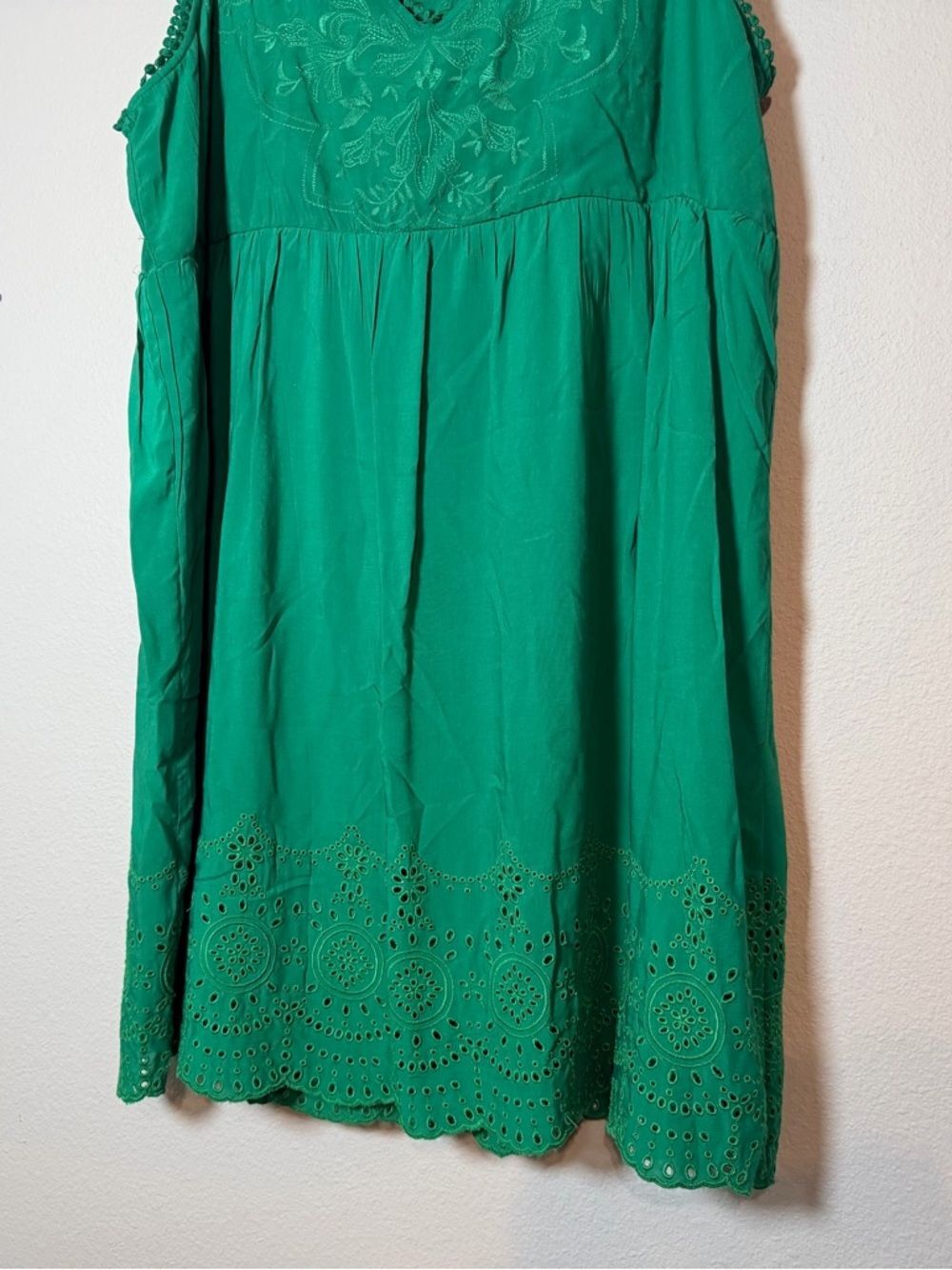 Knox Rose Sleeveless Embroidered Eyelet Dress XL Kelly Green Boho Knee Length - Picture 3 of 9